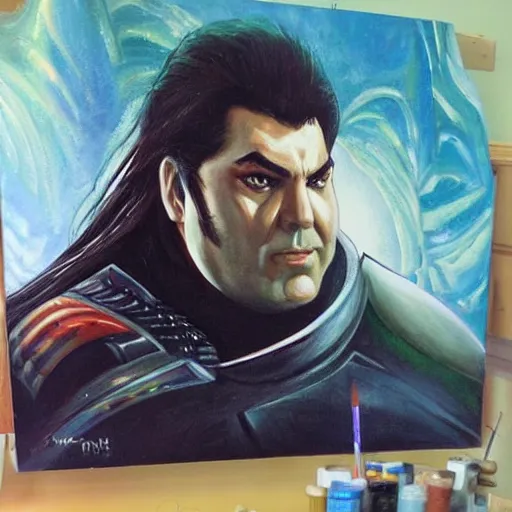 Image similar to epic painting of Robert Z'Dar with a large chin