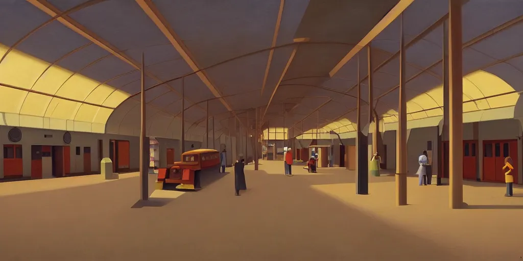 Prompt: big station hall, summer evening, kenton nelson