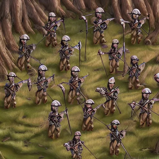 Image similar to cybernetic mushroom archers with medieval armor, digital art, 4K, very detailed