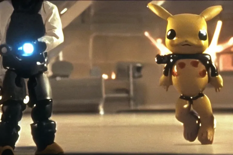 Image similar to Terminator Pikachu scene where his endoskeleton gets exposed still from the film