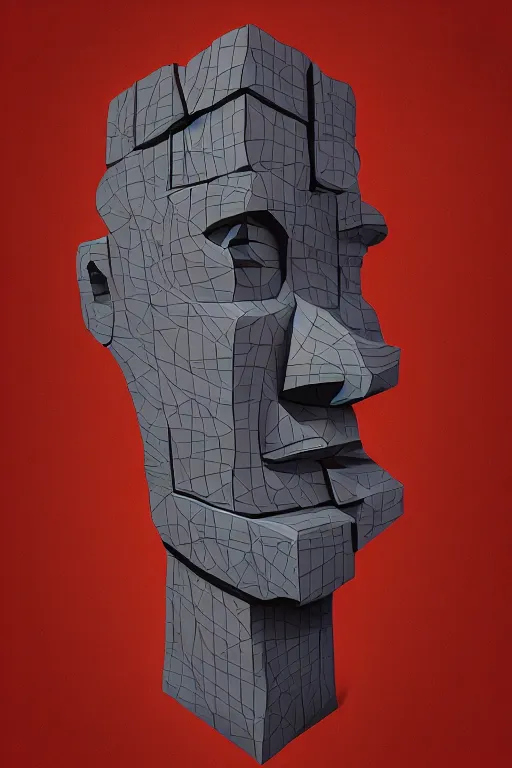 Image similar to cubist moai statue cutout digital illustration cartoon colorful beeple