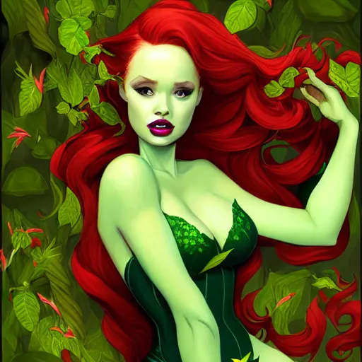 Image similar to portrait of Madelaine Petsch as Poison Ivy, art by lois van baarle and loish and ross tran and rossdraws and sam yang and samdoesarts and artgerm, middle shot, digital art, highly detailed, intricate, sharp focus, Trending on Artstation HQ, deviantart, unreal engine 5, 4K UHD image