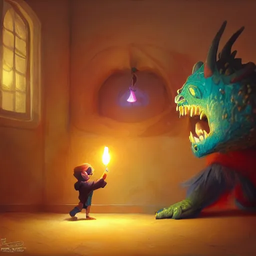 Prompt: a boy finds a small monster under his bed, whimsical, fantasy, elegant, digital painting, artstation, unreal engine, octane render, concept art, matte, sharp focus, vibrant colors, high contrast, illustration, art by justin gerard