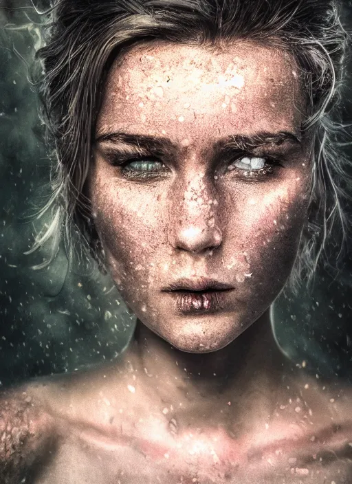 Image similar to cinematic shot epic portrait, hyper realistic, mood lighting, fantasy, detailed lip biting, highly detailed, super realistic, perfect lighting pixel sorting, style sheet