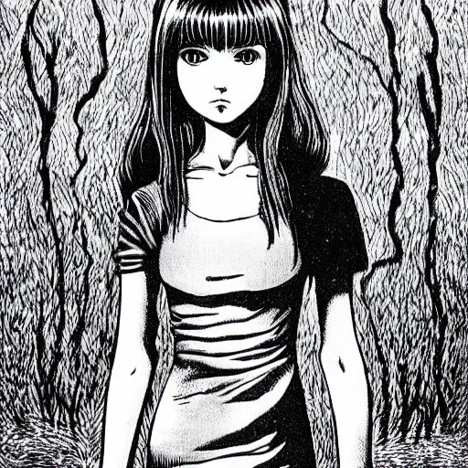 Prompt: scared girl by junji ito, full - figure