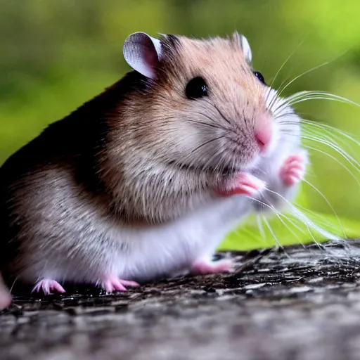 Image similar to a hamster posing for a black metal band cover