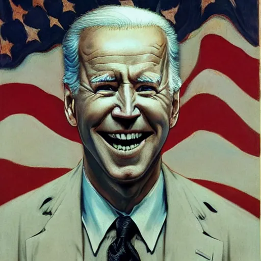 Image similar to patriotic nightmare of joe biden, perfectly clear face, by j. c. leyendecker and beksinski