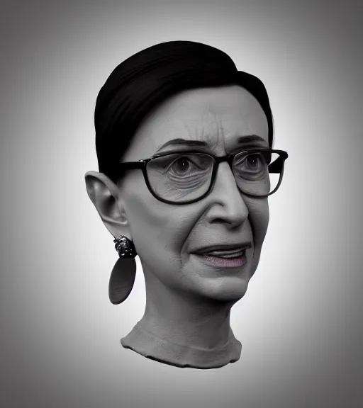 Image similar to Fanart 3D model of Ruth Bader Ginsberg, trending on artstation, cycles render, character bust, For Hire 3D artist, Pixar and Industrial