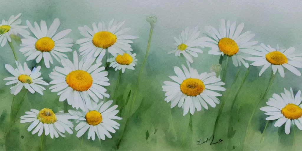 Image similar to oxeye daisy, watercolor, artstation, realistic