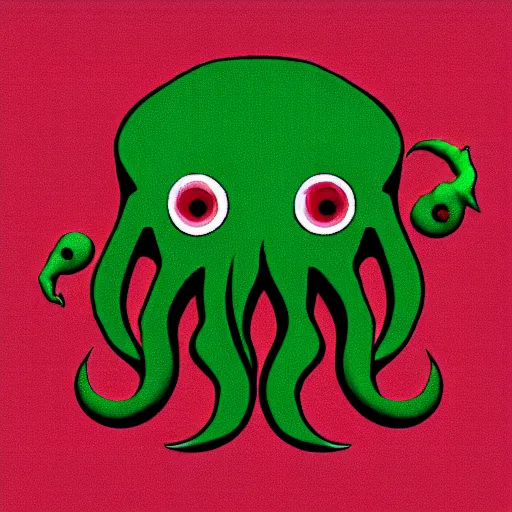 Image similar to a cute cthulhu icon drawn in the style of rockwell kent