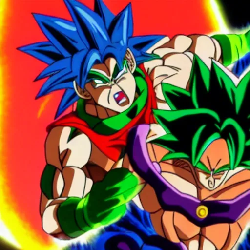 Prompt: Broly fighting Goku from award winning anime movie super high quality hd