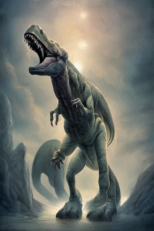 Image similar to Putin stole a real dinosaur beautiful art, realistic proportions, soft light, soft colors, smooth, sharp focus, illustration, art