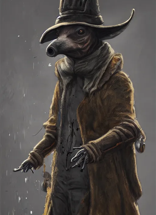 Prompt: detailed full body concept art illustration, plague style oil painting on canvas of an anthropomorphic capybara cowboy plague doctor in full intricate clothing, biomutant, dystopian, micro detail, octane render, 4K