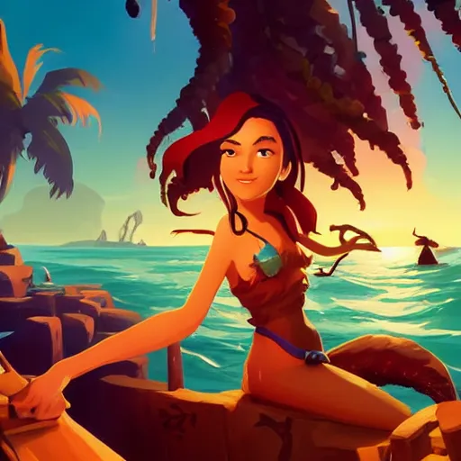 Image similar to painting mermaid treasure on sea of thieves game avatar hero smooth face median photoshop filter cutout vector, behance hd by jesper ejsing, by rhads, makoto shinkai and lois van baarle, ilya kuvshinov, rossdraws global illumination