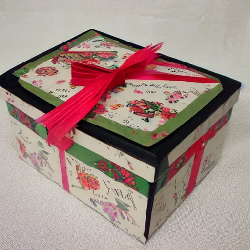 Prompt: vintage craft paper gift box, old school