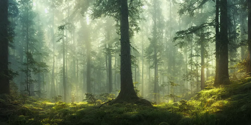 Image similar to a forest, highly detailed oil painting, hyperrealism, perfect lighting, Studio Ghibli, Jessica Rossier, digital art, octane render, beautiful composition, trending on artstation, masterpiece