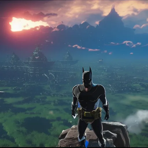 Prompt: Film still of Batman, from The Legend of Zelda: Breath of the Wild (2017 video game)