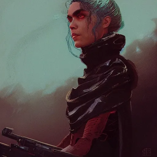 Prompt: Grimes in Dune, 1984, as Shadout Mapes illustrated by Greg Rutkowski, trending on artstation, artstationHQ, artstationHD, 4k, 8k