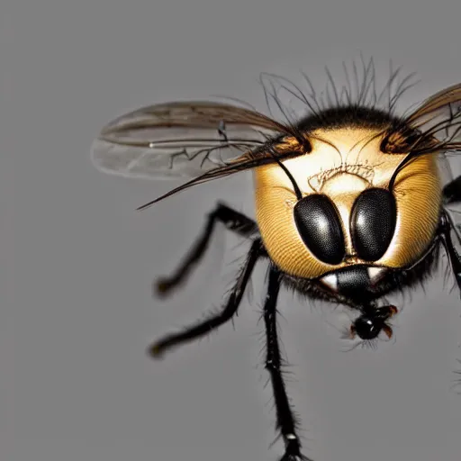 Image similar to a photograph of a fly with donald trump wig hair