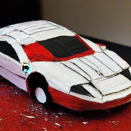 Image similar to Ferrari made of paper mache, paper mache art