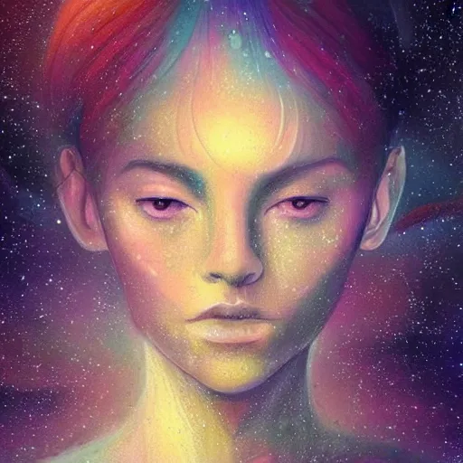 Image similar to beautiful detailed artistic portrait of a person travelling between different astral planes. reality is more interesting than you think. grainy and rough. fine detail. soft colour scheme. artistic painting by lurid ( 2 0 2 2 ). featured on deviantart.