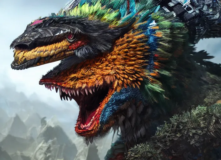 Image similar to detailed full body concept art illustration, oil painting on canvas of a quetzalcoatl, biomutant, dystopian, micro detail, octane render, 4K