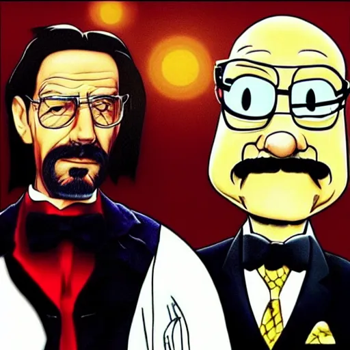 Prompt: “Walter White and Bugs Bunny as Vincent Vega and Jules from Pulp Fiction”