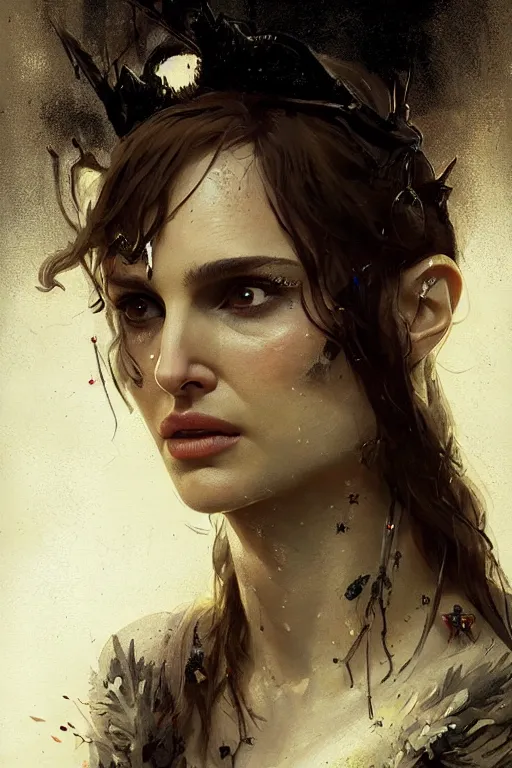 Image similar to natalie portman, warrior, lord of the rings, tattoos, decorated ornaments, by carl spitzweg, ismail inceoglu, vdragan bibin, hans thoma, greg rutkowski, alexandros pyromallis, perfect face, fine details, realistic shadeing