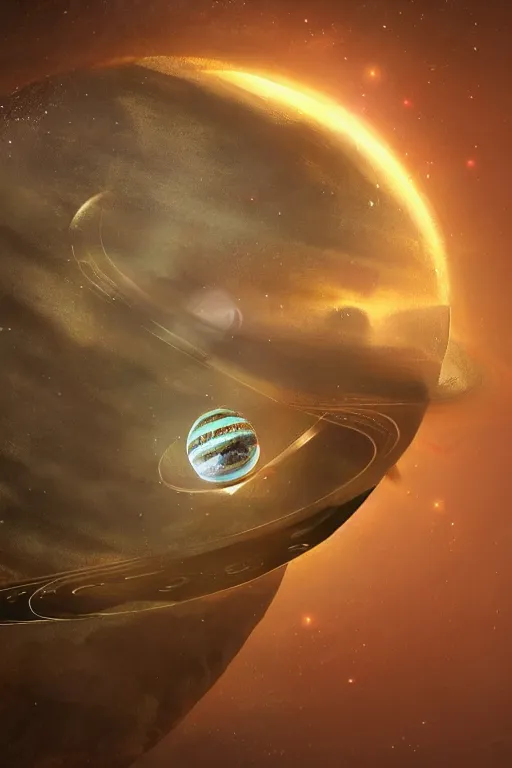 Image similar to planet in the shape of a ring, scifi, artstation