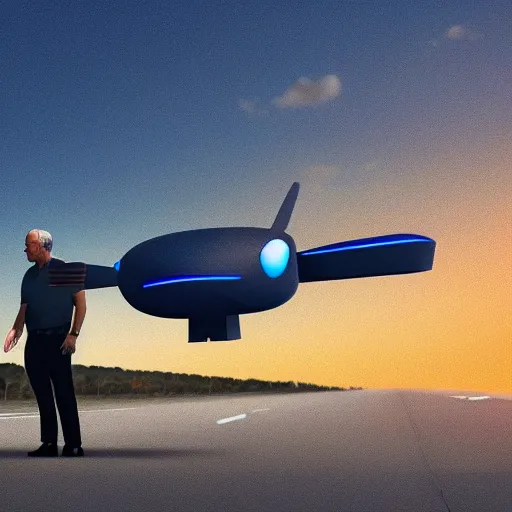 Image similar to aesthetic illustration of jeffrey epstein, wearing a dark blue polo shirt, standing by his global hawk surveillance drone on an empty runway at dusk, cinematic lighting, high detail, volumetric lights, pinterest wallpaper, trending on artstation