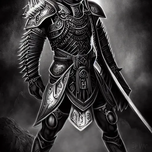 Image similar to epic chthonic ancient warrior black veins by Boris Valejio, high detailed digital art