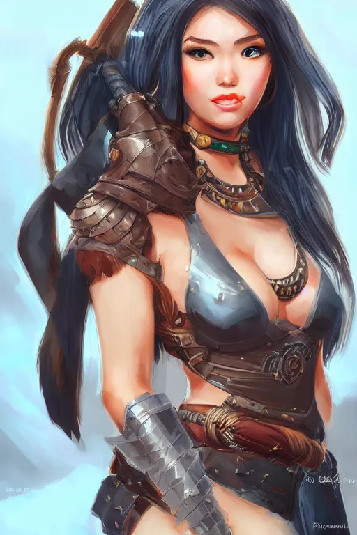 Prompt: portrait of a barbarian female, ultra sharp, very detailed, high quality focus by rossdraws