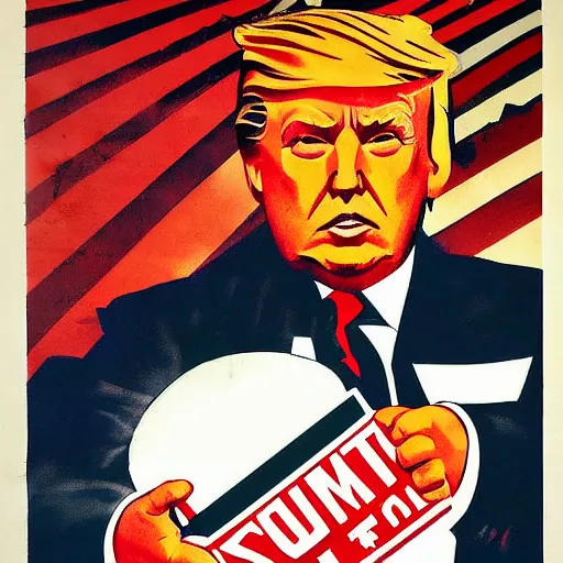 Image similar to soviet propaganda poster of donald trump, soviet art, 4 k, viktor semenovich