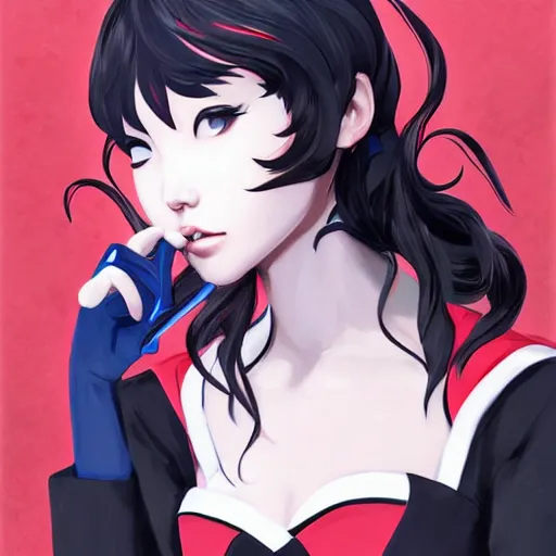 Image similar to Ann Takamaki from Persona 5, elegant, 2d, ultra highly detailed, digital painting, smooth, sharp focus, artstation, portrait art by Ilya Kuvshinov