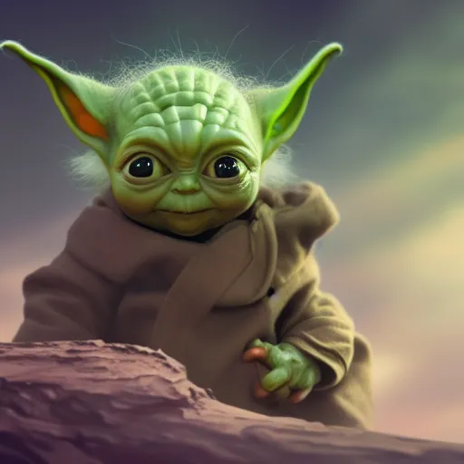 Image similar to Baby Yoda is fighting Thanos, hyperdetailed, artstation, cgsociety, 8k