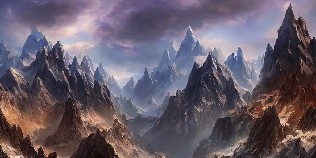 Prompt: beautiful matte painting of a fantasy mountains