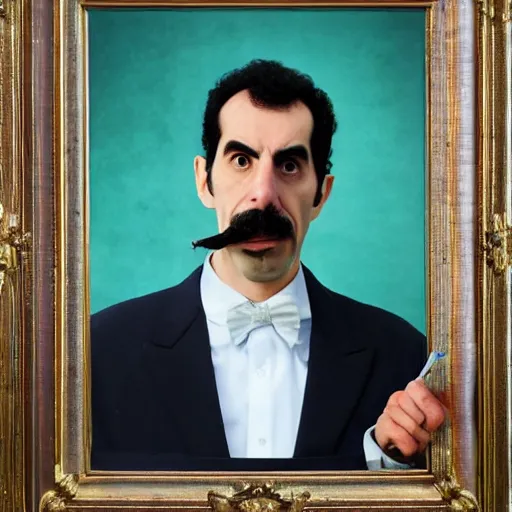 Image similar to A portrait of borat sagdiyev smoking a rolled marijuana joint, 8k, award winning