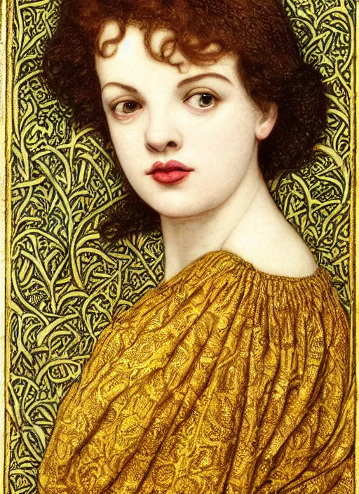 Prompt: masterpiece of intricately detailed preraphaelite photography portrait hybrid of judy garland aged 3 0 and a hybrid of kathleen cleaver and shelly duval, sat down in train aile, inside a beautiful underwater train to atlantis, betty page fringe, medieval dress yellow ochre, by william morris ford madox brown william powell frith frederic leighton john william waterhouse hildebrandt