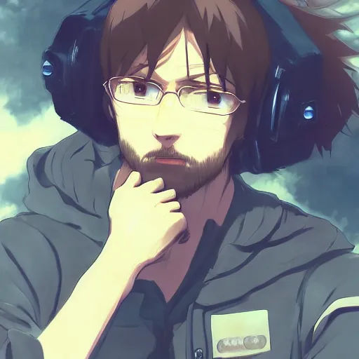 Prompt: High quality portrait of Egor Letov. Art by Makoto Shinkai, Crunchyroll, pixiv, danbooru, HD, headshot, cinematic still, detailed anime face, bokeh, digital art, cel shading, vivid colors, ambient lighting