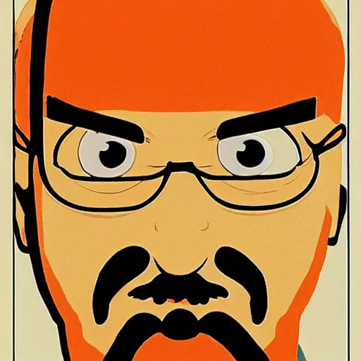 Image similar to bald man with a bright orange beard by studio ghibli, hayao miyazaki