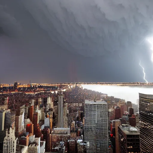 Image similar to new york city during a tornado