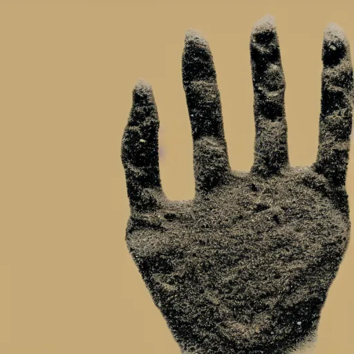 Image similar to a hand holding a face made of sand vanishing, photorrealistic, 8 k