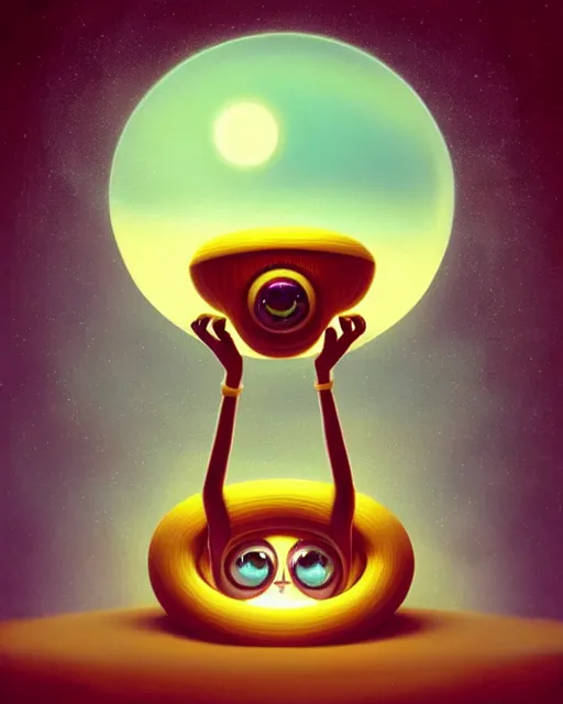 Image similar to boing boing on the ringy dingy, a surrealist painting by naoto hattori, sunset, by morphius, beeple, symmetry, by makoto shinkai and lois van baarle, trending on deviantart, pop surrealism, groovy, whimsical