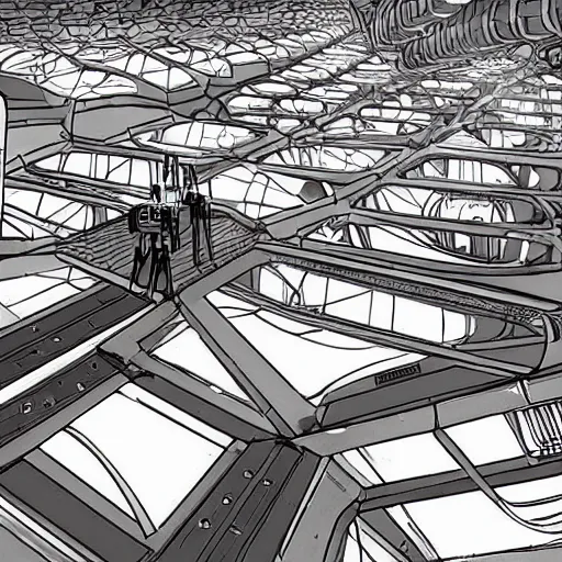 Prompt: one thousand aligned cryogenic pods, spaceship hangar, symmetrical, sci-fi, cryogenic pods, many cryogenic pods, interior, 4k, wide shot, matte painting, oil painting, concept art, art station, style of Laurie Greasley and Satoshi Kon