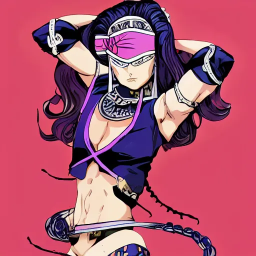 KREA - strong warrior woman, fashion pose, gorgeous face, JoJo