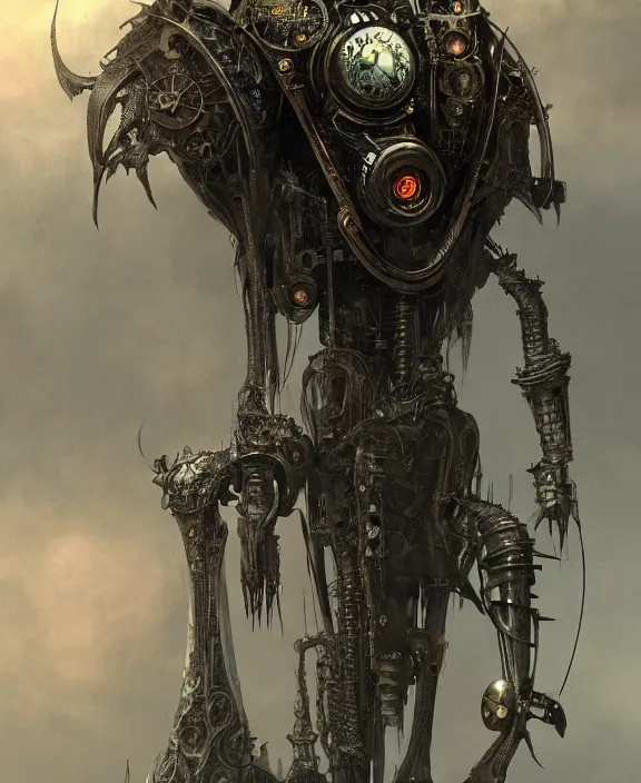 Image similar to steampunk style Sauron, futuristic technology, by HR Giger and Beksiński and Stephan Martiniere , 4k resolution, detailed, trending on artstation