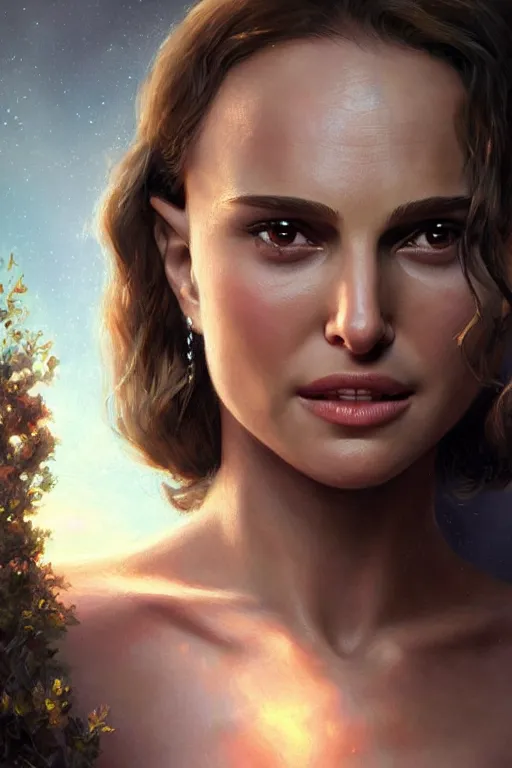 Prompt: Natalie Portman as a Smiling Goddess, soft, only two hands, highly detailed, digital painting, artstation, concept art, smooth, sharp focus, illustration, Unreal Engine 5, 8K, art by art by artgerm and greg rutkowski and edgar maxence