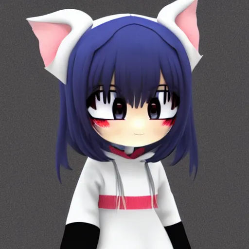 Prompt: cute fumo plush of a ponygirl in a hoodie, anime girl, anime ears, chibi, black and white, vray