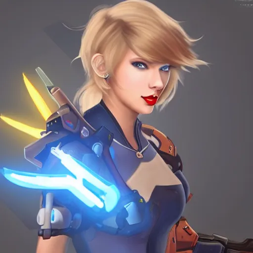 Prompt: taylor swift as tracer from overwatch