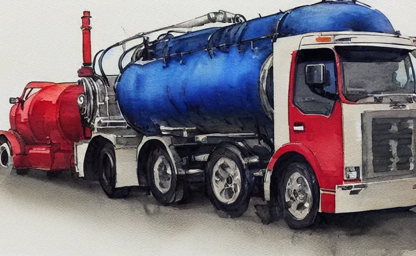 Image similar to concept art of a fuel truck, pinterest, artstation trending, behance, watercolor, by coby whitmore, silver, laser light,